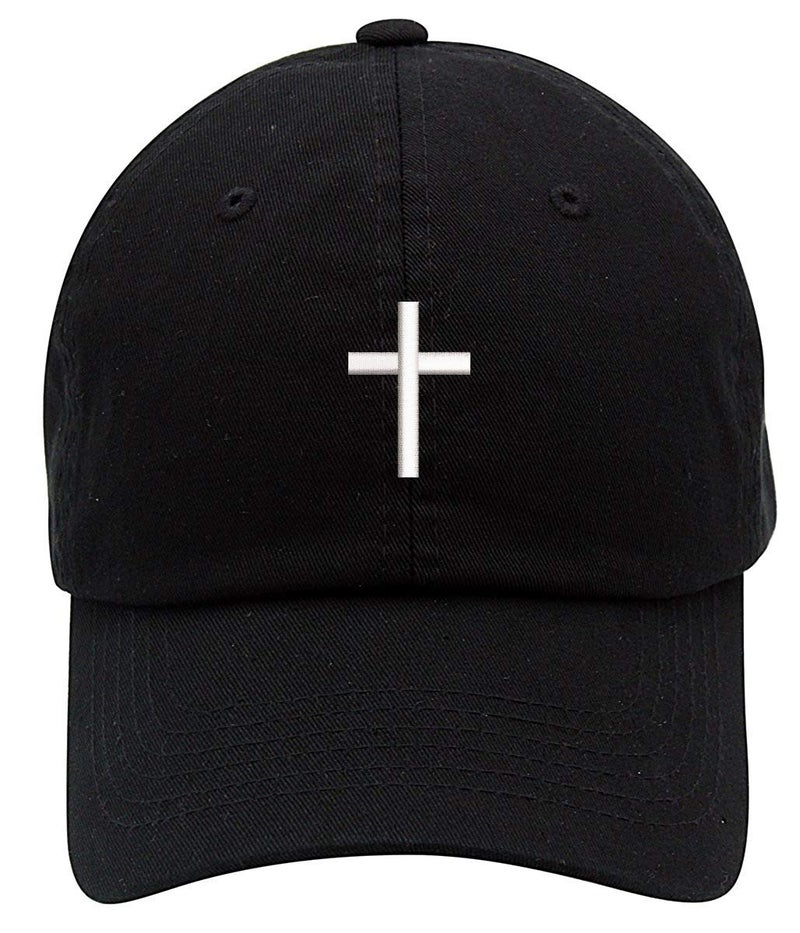 Top Level Apparel قبعة بيسبول للأب ذات حافة منخفضة مزينة بشعار الصليب الديني، سوداء - Image 1